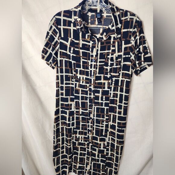 Vintage Y2k Saint Tropez West Collared Geo Button Up Shirt Dress Size 10 - Picture 13 of 13